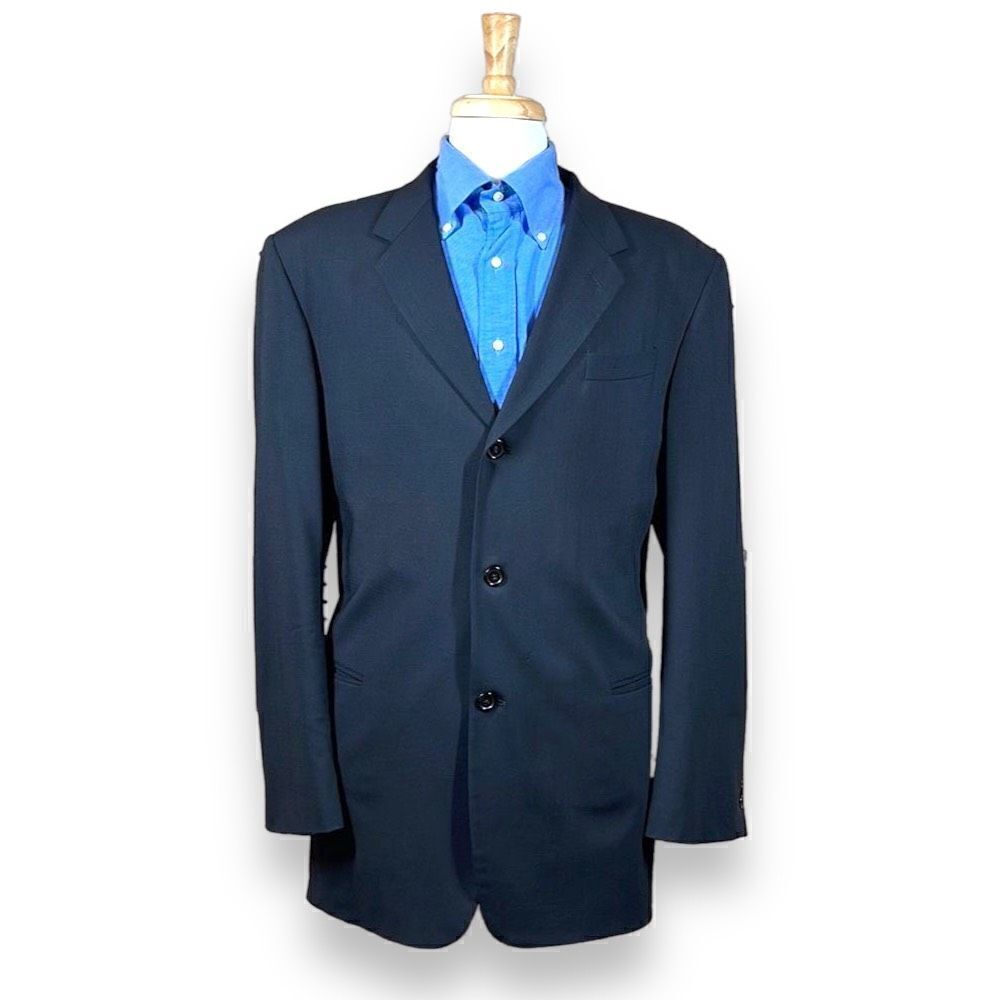 Donna Karan Signature Blazer Mens 44L Black Italian Wool Three Button Sport Coat